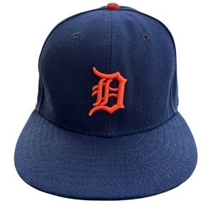 New Era Detroit Tigers 59FIFTY Fittd Hat 7 1/2 Navy Midnight Blue Orange Cap MLB